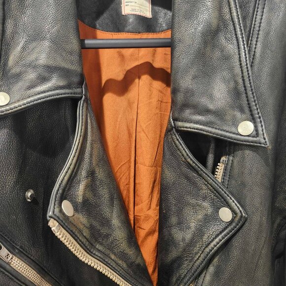 Free People We The Free Jealousy Leather Moto Jacket in distressed vintage black - Picture 7 of 12